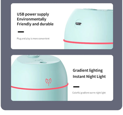 Mini Humidificateur USB 220ml — Aromathérapie, Silencieux, Arrêt Auto & 3 Coloris