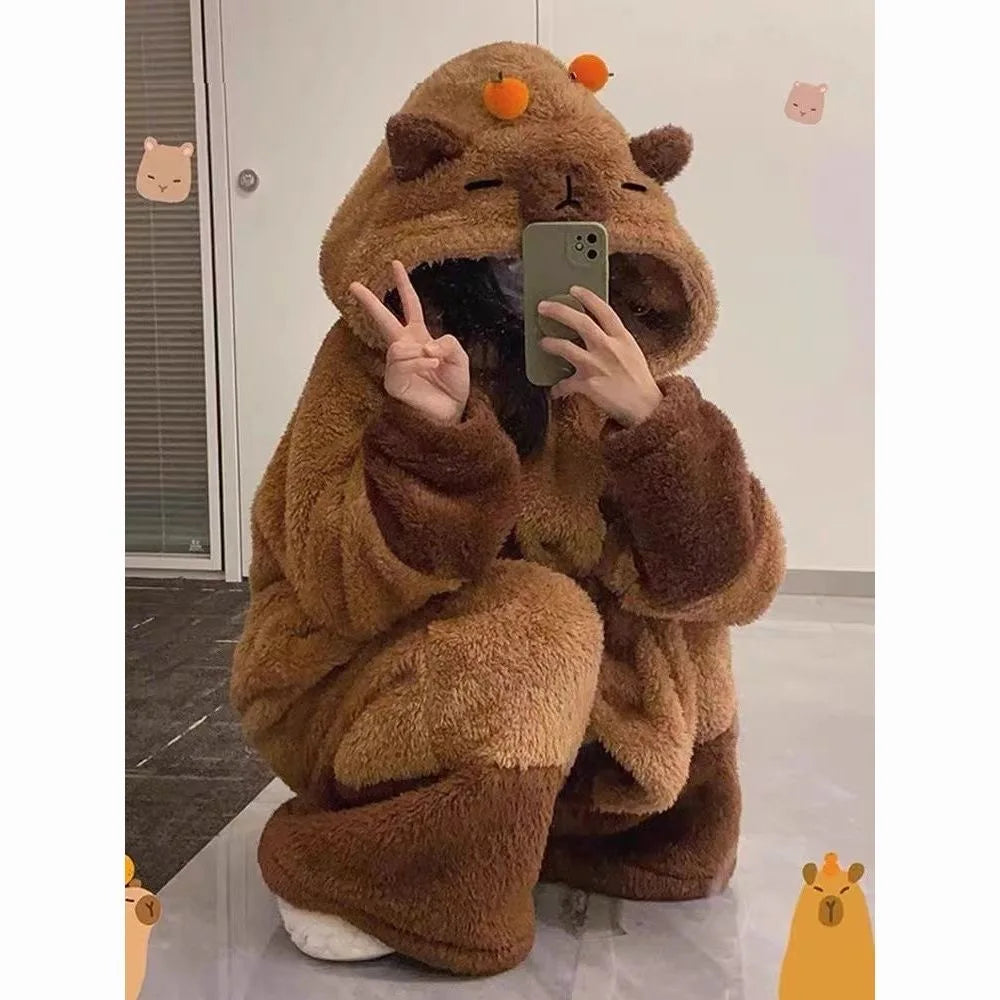 Adulte Capybara Robes Onesies Pyjamas Dessin Animé Pyjama Animal Kigurumi Pantoufle Halloween Cosplay Costumes Chaud Vêtements De Nuit Combinaison