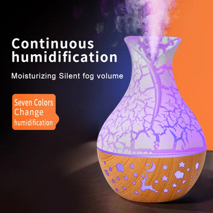 Mini Humidificateur Vase Design Bois 150ml — LED 7 Couleurs, Aromathérapie & USB 5V