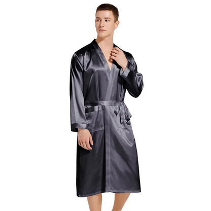 Kimono Peignoir Satin Homme — Robe de Chambre Ample Col en V