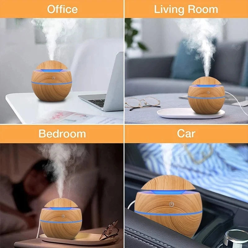 Humidificateur Design Bois USB 130ml — Diffuseur Arôme Ultrasonique, 200ml/h & Arrêt Auto