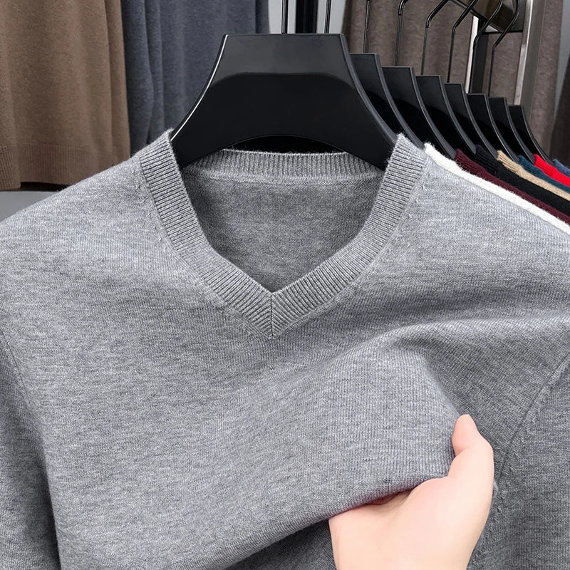 Nouveaux pulls hommes col en V basique couleur unie chandails col rond élastique pulls chaud automne tricoté surdimensionné pull hommes