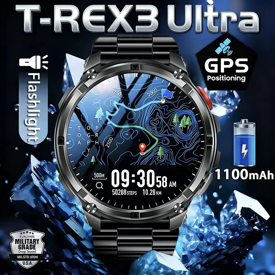 Smartwatch GUHUAVMI HT33 — AMOLED Saphir 1,7", Batterie 1100mAh, 100+ Sports, IP68