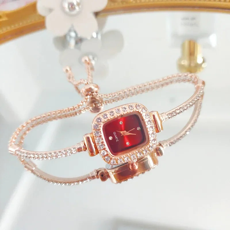 Montre Femme Quartz Cristal MOONBIFFY — Bracelet Cuir, Cadran Orné de Cristaux, 5 Coloris
