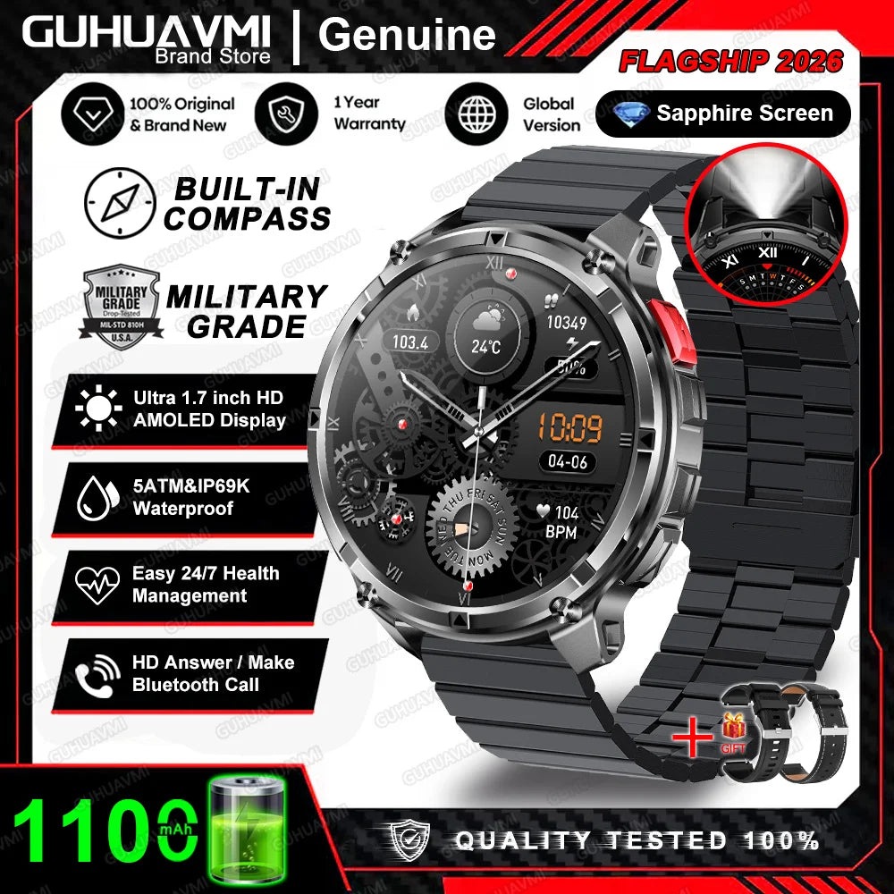 Smartwatch GPS GUHUAVMI T-Rex3 Pro 2026 — AMOLED 1,7", 1100mAh, 10 ATM, 100+ Sports, 15 Variantes