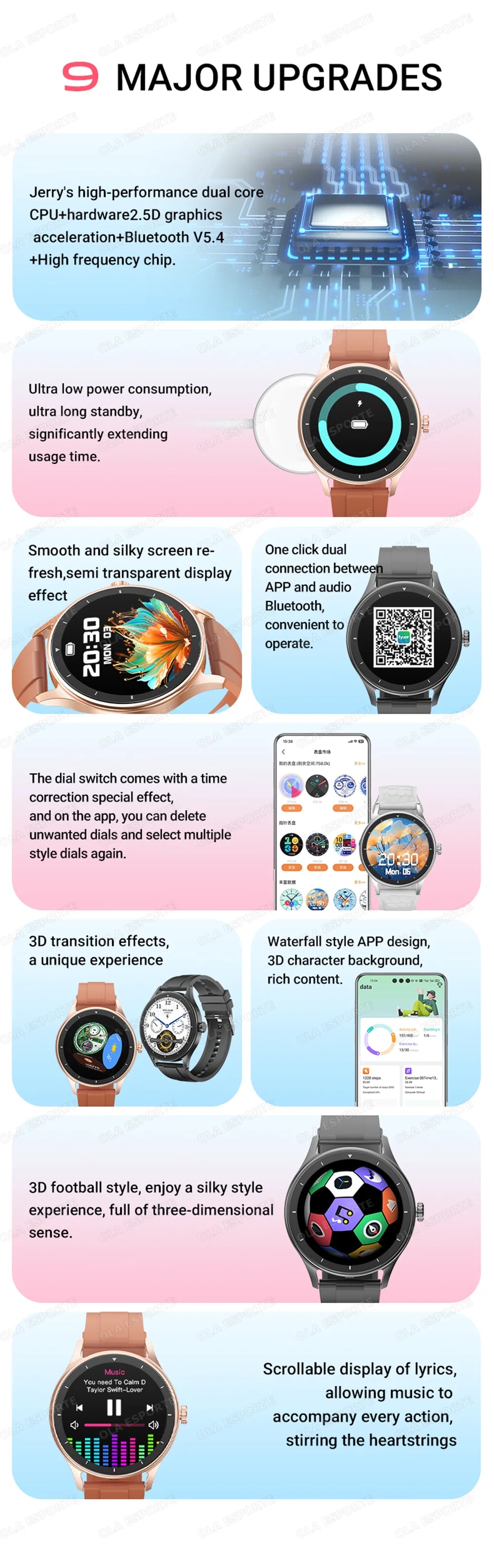 Montre Connectée Ola Esporte — OLED 1,44", BT 5.2, Suivi Santé Complet, Appels Bluetooth, Assistant Vocal, 5 Jours, 7 Styles | TechNova X