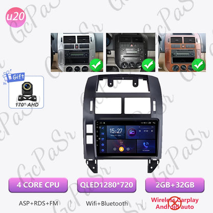 Autoradio Android 16 pour Volkswagen VW Polo MK4 6Q 9N 9N3 2004-2009 Lecteur multimédia Stéréo auto WiFi Navigation autoradio 4G