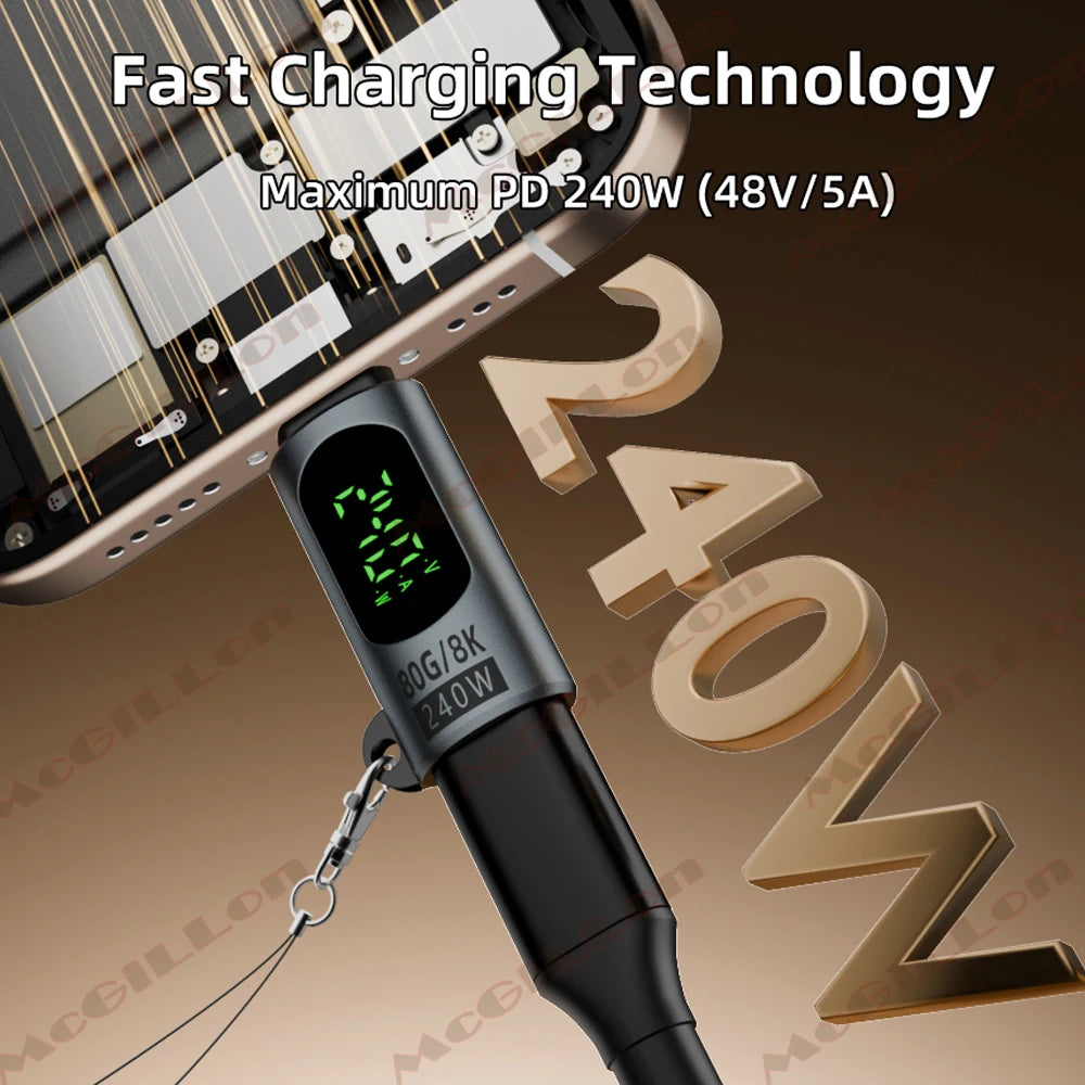 Adaptateur USB 4.0 Type C avec affichage numérique PD240W 80Gbps 8K @ 60Hz, adaptateur USB C mâle vers femelle pour Macbook iPhone Samsung Xiaomi