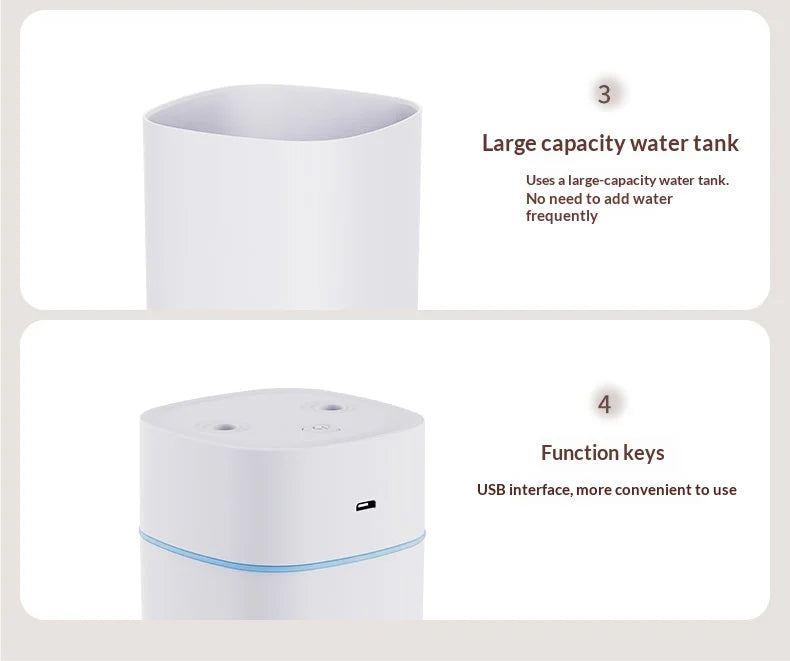 Mini Humidificateur Double Pulvérisation USB — Aromathérapie, Silencieux & Ultra-Compact