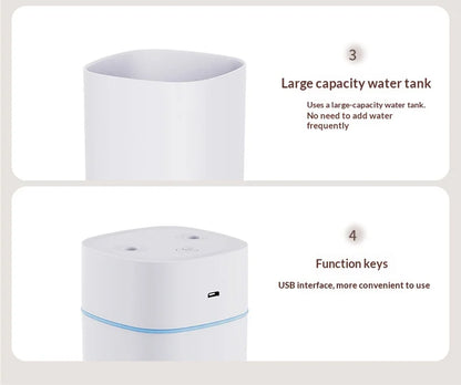 Mini Humidificateur Double Pulvérisation USB — Aromathérapie, Silencieux & Ultra-Compact