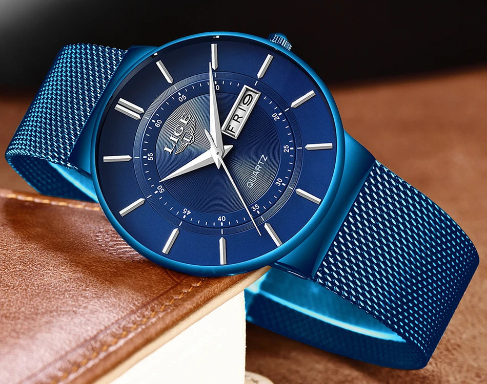 Montre Homme LIGE 9949 — Quartz Ultra-Fine, Bracelet Acier Inox, Date & Semaine, 3 ATM