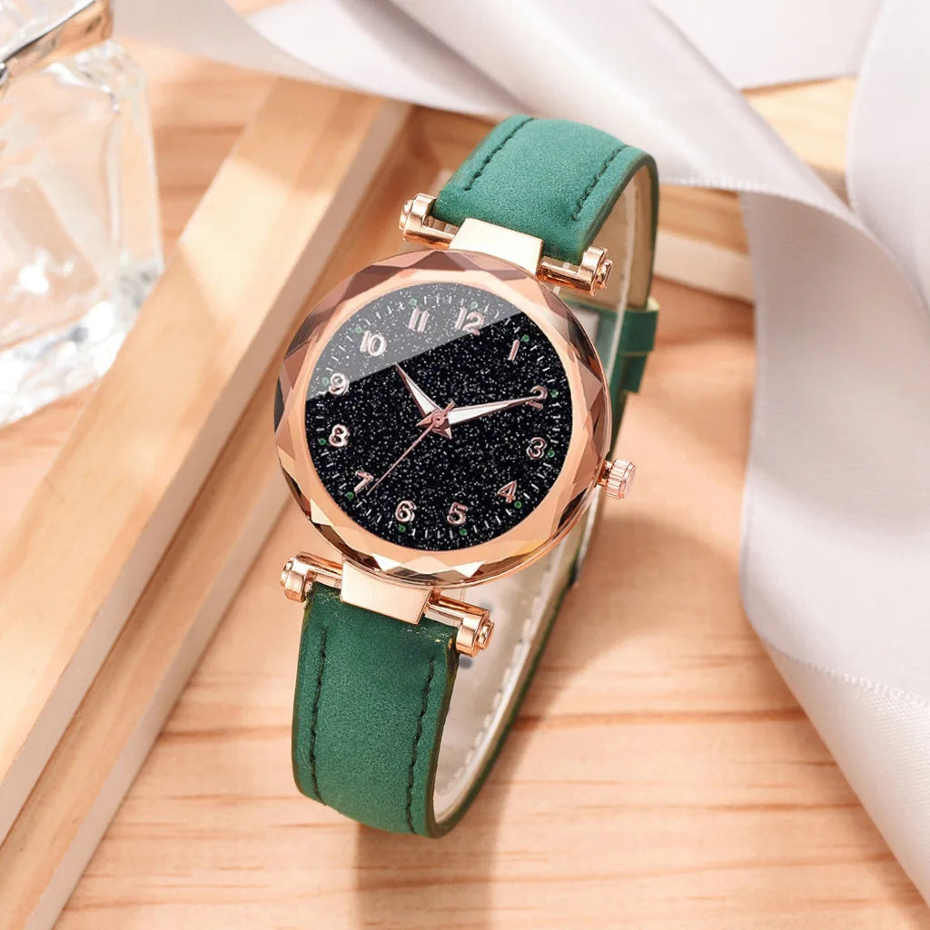 Montre Femme Quartz Légère Rétro S04065 — Bracelet PU 20mm, Chiffres Arabes, Style Artistique, 7 Coloris