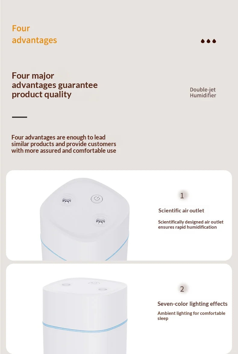 Mini Humidificateur Double Pulvérisation USB — Aromathérapie, Silencieux & Ultra-Compact
