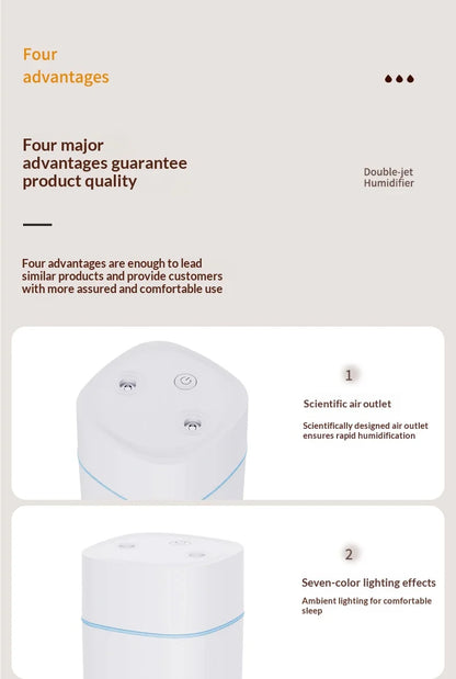 Mini Humidificateur Double Pulvérisation USB — Aromathérapie, Silencieux & Ultra-Compact