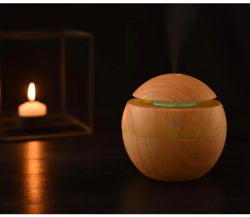 Humidificateur Sphérique Design Bois 130ml — Aromathérapie, 5h Autonomie & Micro-USB