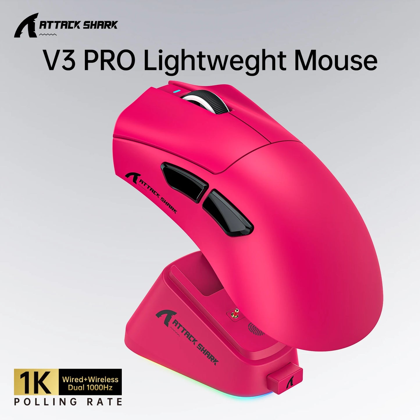 Souris de jeu sans fil Attack Shark V3 PRO, tri-mode 2.4G/BT/filaire, ultra-légère, PAW3311, 26000 DPI