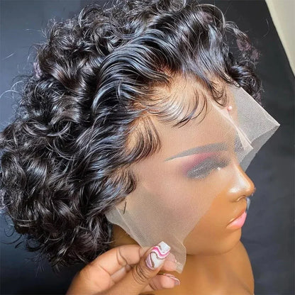 13x4 dentelle perruque partie latérale coupe lutin perruques 100% vierge cheveux partie latérale brésilienne vague d'eau bob perruque dentelle transparente pour les femmes noires