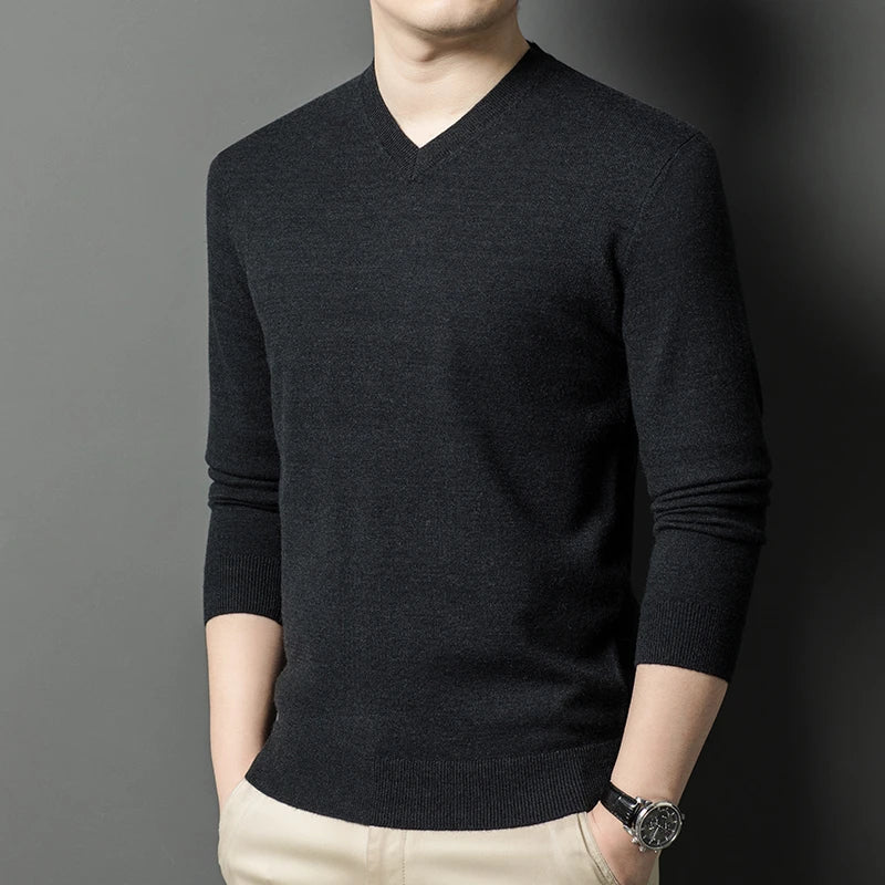 Pull Homme Col en V — Tricoté Surdimensionné | Couleur Unie | Chaud & Confortable | 7 Coloris | M–4XL