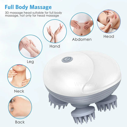 Masseur Électrique Cuir Chevelu Windaily — 4 Têtes, 3 Modes, IPX6 & Rechargeable