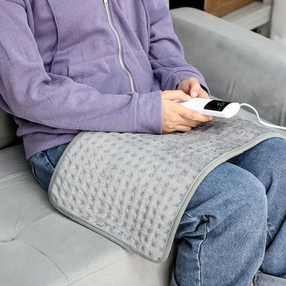 Coussin Chauffant Électrique 60x30cm — 10 Niveaux 30-70°C, Minuterie & Micro-Velours Lavable