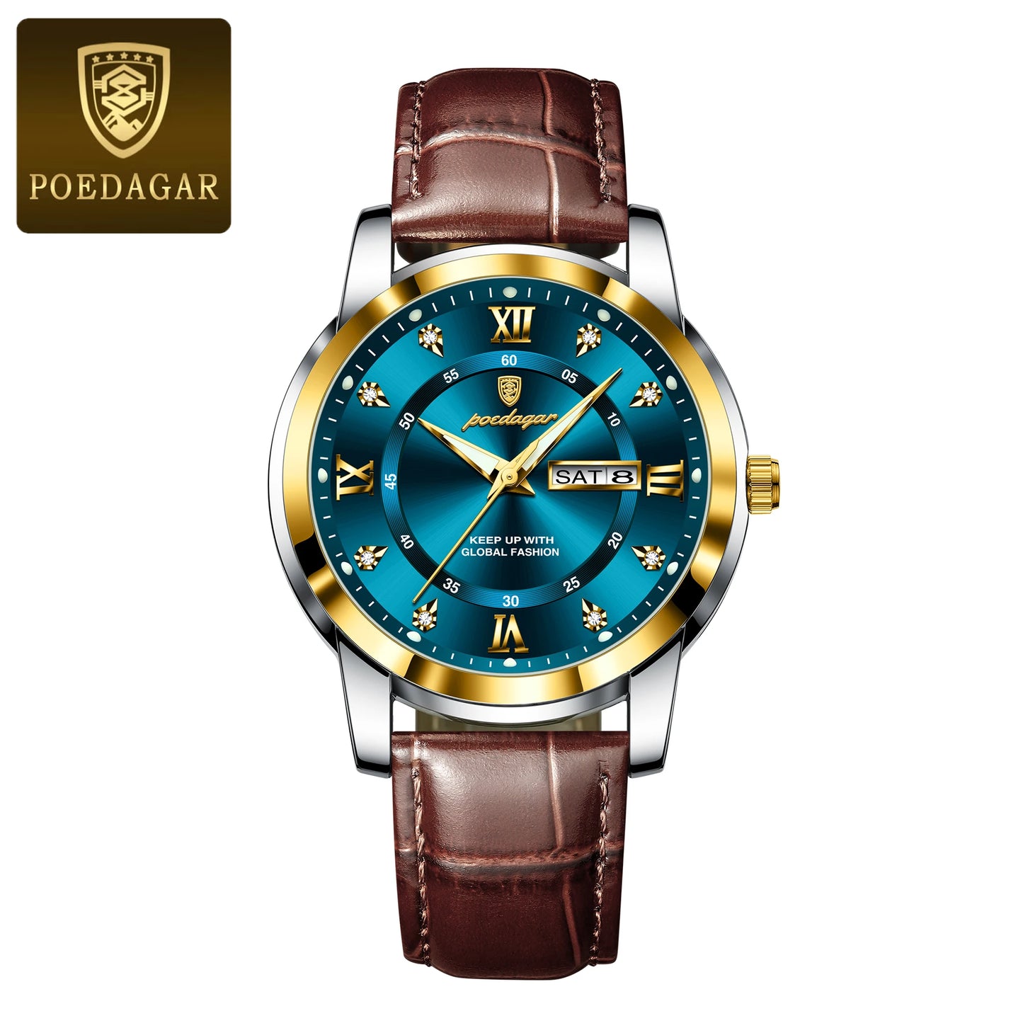 Montre Homme POEDAGAR 936L — Quartz, Bracelet Cuir, Lumineux, Date & Semaine