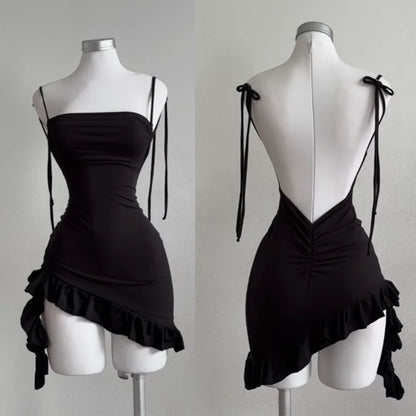 Mini Robe Noire Sexy — Dos Nu, Sans Bretelles, Lacets, Ligne A, Club & Soirée | TechNova X