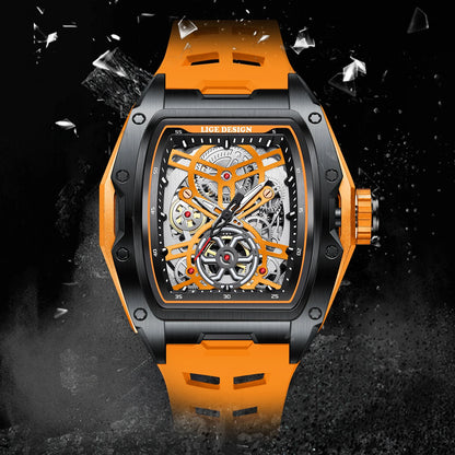 Montre Mécanique Automatique Homme LIGE — Squelette Tourbillon, Boîtier Carré, Étanche 3 ATM, 4 Coloris | TechNova X
