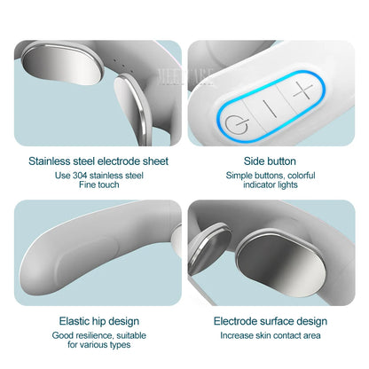 Smart Electric Neck and Back Massager, Rechargeable TENS, Hot Compression Massage, Cervical Vertebra Relaxation, Pain Kneading Therapy
