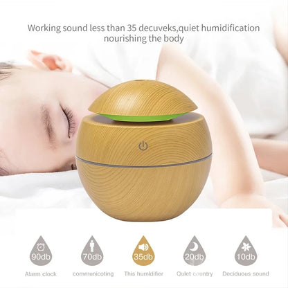 Humidificateur Design Bois USB 130ml — Diffuseur Arôme Ultrasonique, 200ml/h & Arrêt Auto