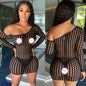 Robe courte en résille pour femmes, lingerie sexy, jupe ronde, vêtements de nuit, mini robe slim