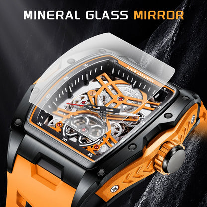 Montre Mécanique Automatique Homme LIGE — Squelette Tourbillon, Boîtier Carré, Étanche 3 ATM, 4 Coloris | TechNova X