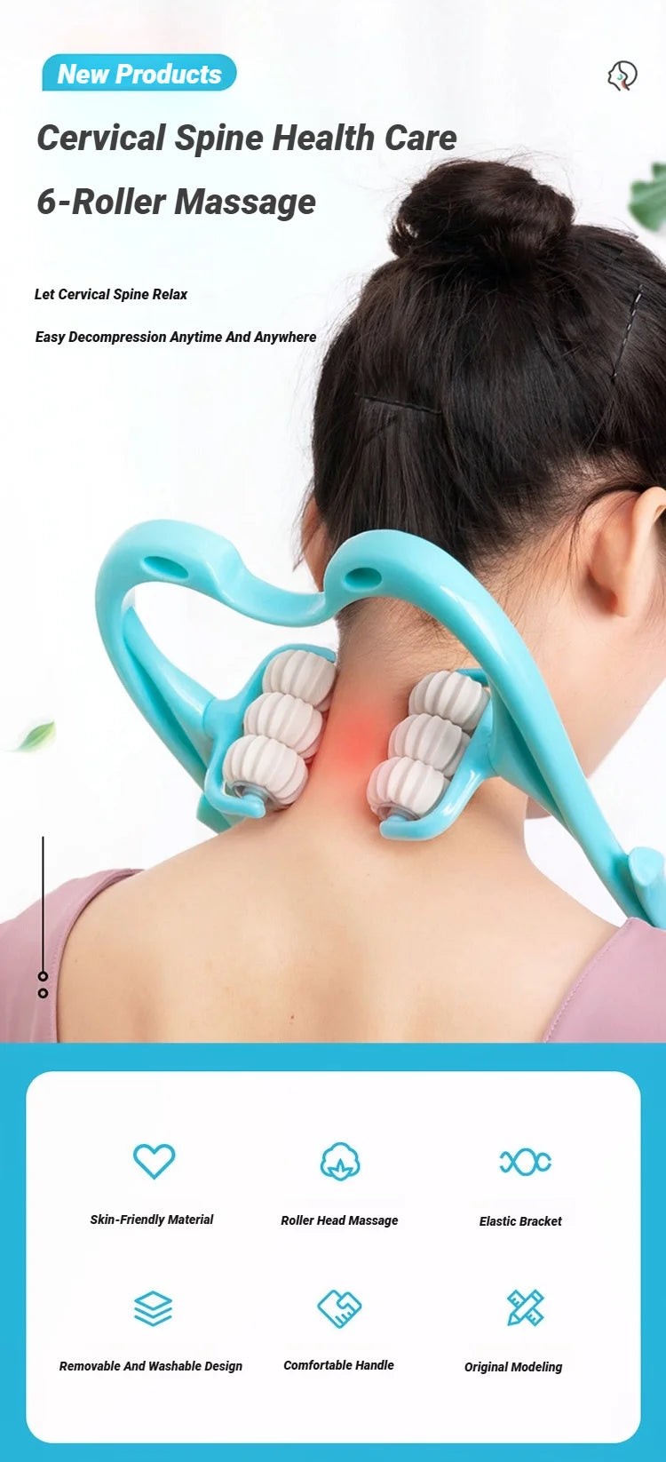 Manual massager for the spine, neck, shoulders, and back, handheld kneading massage device for at-home relaxation