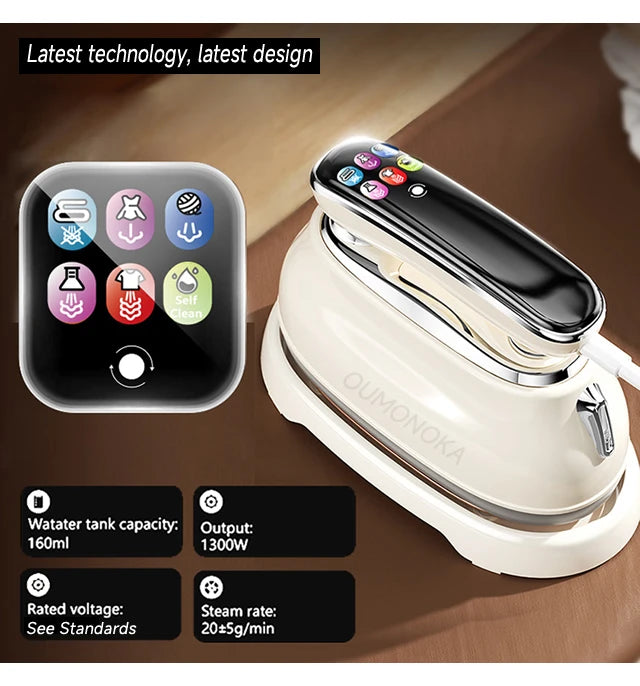 Fer à Vapeur Portable 2-en-1 IA — Défroisseur Intelligent Tactile, 6 Modes & Chauffe en 20s