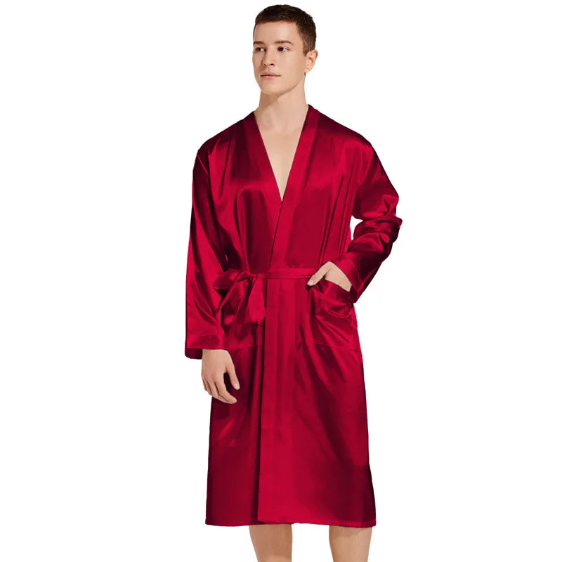 Kimono Peignoir Satin Homme — Robe de Chambre Ample Col en V