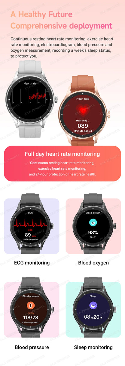 Montre Connectée Ola Esporte — OLED 1,44", BT 5.2, Suivi Santé Complet, Appels Bluetooth, Assistant Vocal, 5 Jours, 7 Styles | TechNova X
