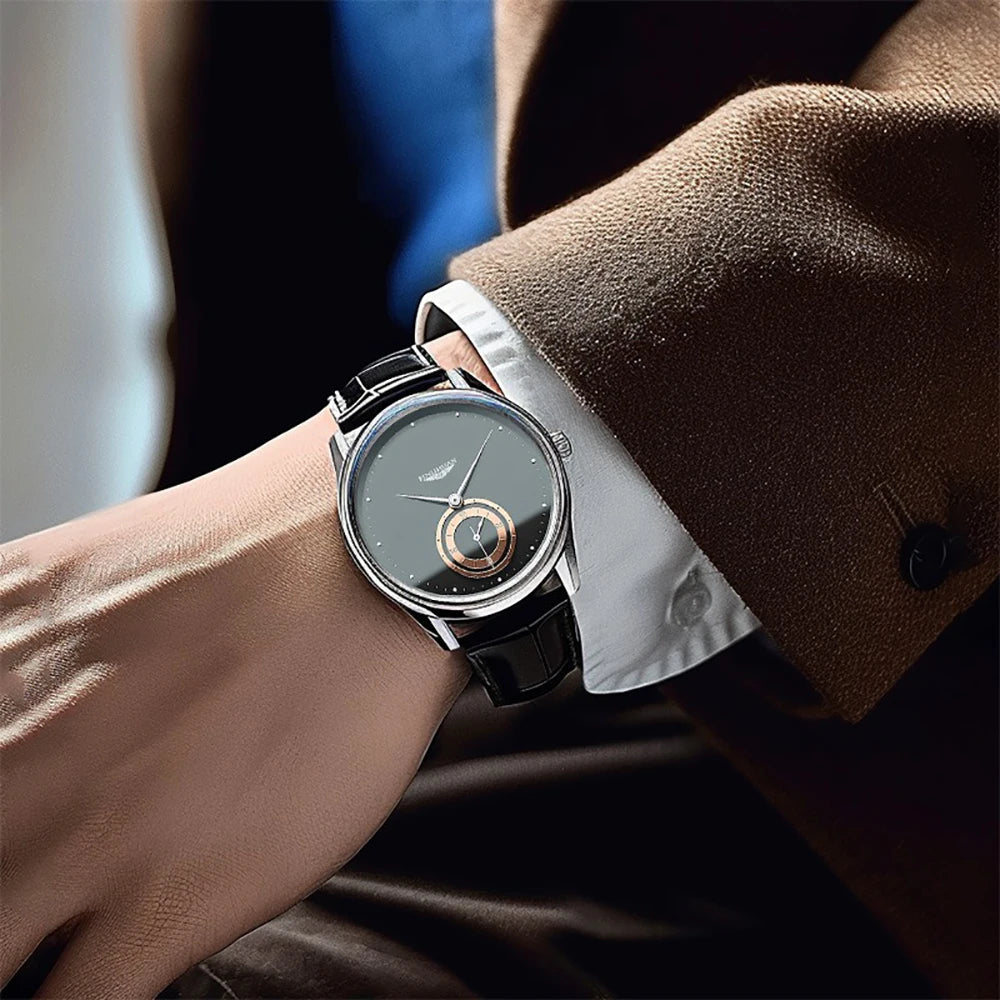 Montre Homme Quartz BEE SHIRLEY — Bracelet Cuir Noir, Cadran Minimaliste 40mm, Style Luxe Robe