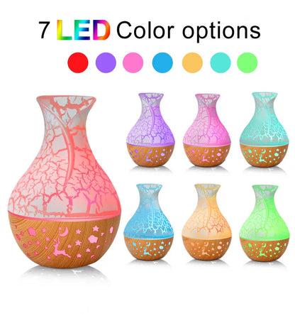 Mini Humidificateur Vase Design Bois 150ml — LED 7 Couleurs, Aromathérapie & USB 5V