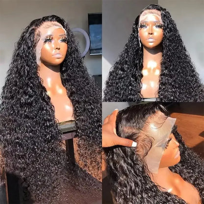 Perruque Lace Front Wig synthétique transparente, Deep Wave, douce, 13x4x1, pre-plucked, nœuds décolorés, sans colle, pour femmes noires, Cosplay, fête quotidienne