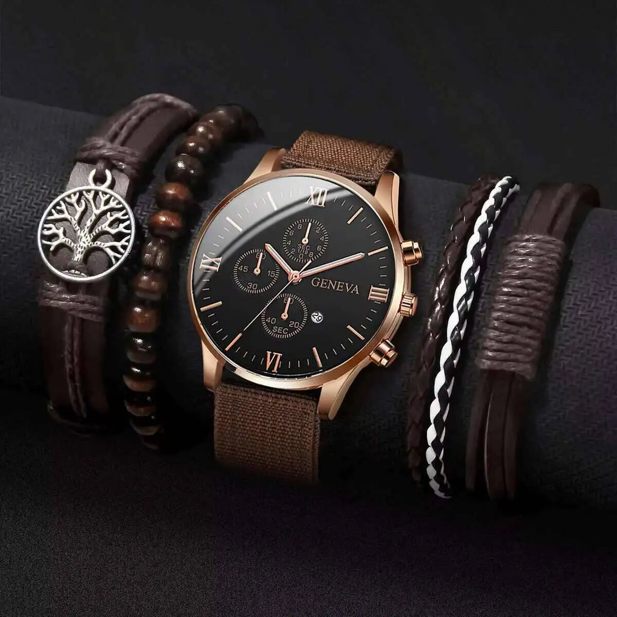 Montre Homme Quartz — Cadran Chiffres Romains + 3-4 Bracelets Interchangeables Cuir & Nylon