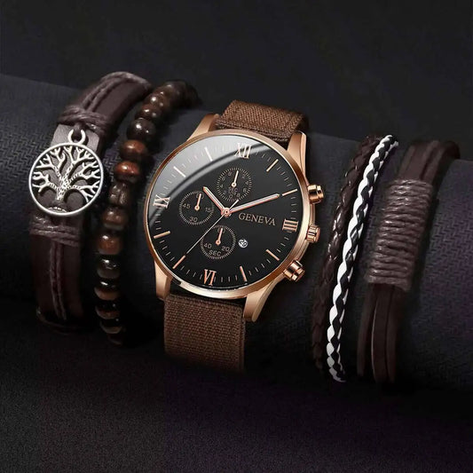 Montre Homme Quartz — Cadran Chiffres Romains + 3-4 Bracelets Interchangeables Cuir & Nylon