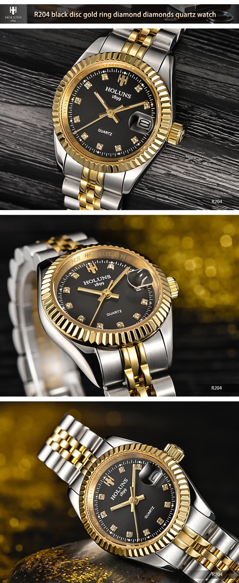 Montre Femme Luxe Diamant — Quartz Acier Inoxydable, Étanche 5 ATM