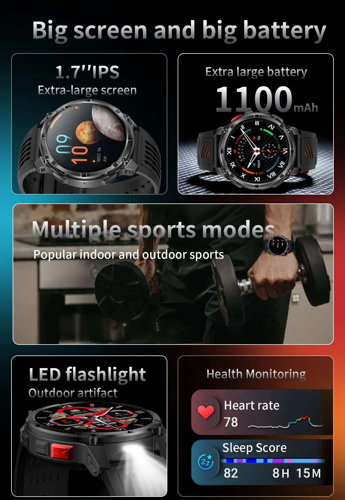 Smartwatch GPS GUHUAVMI T-Rex3 Pro 2026 — AMOLED 1,7", 1100mAh, 10 ATM, 100+ Sports, 15 Variantes