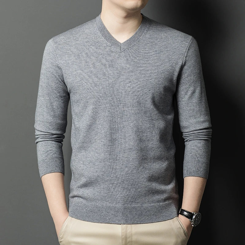 Nouveaux pulls hommes col en V basique couleur unie chandails col rond élastique pulls chaud automne tricoté surdimensionné pull hommes