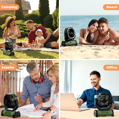 Ventilateur Camping 20 000mAh — LED 3 Niveaux, 4 Vitesses, Télécommande & Powerbank Intégré