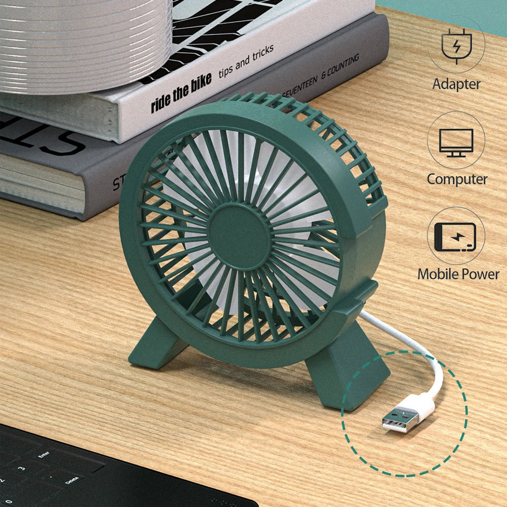 Mini Ventilateur USB Bureau 4 Pouces — Silencieux, Base Stable & 3 Coloris