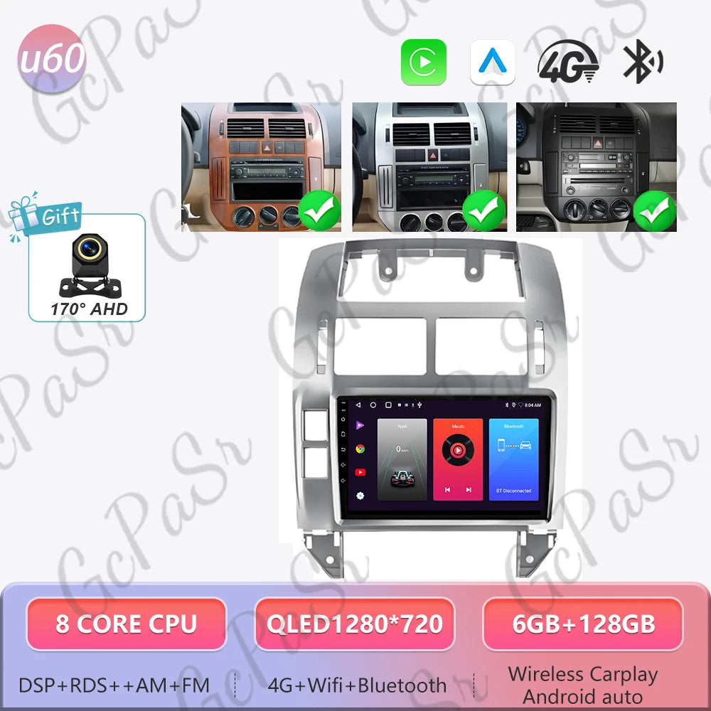 Autoradio Android 16 pour Volkswagen VW Polo MK4 6Q 9N 9N3 2004-2009 Lecteur multimédia Stéréo auto WiFi Navigation autoradio 4G