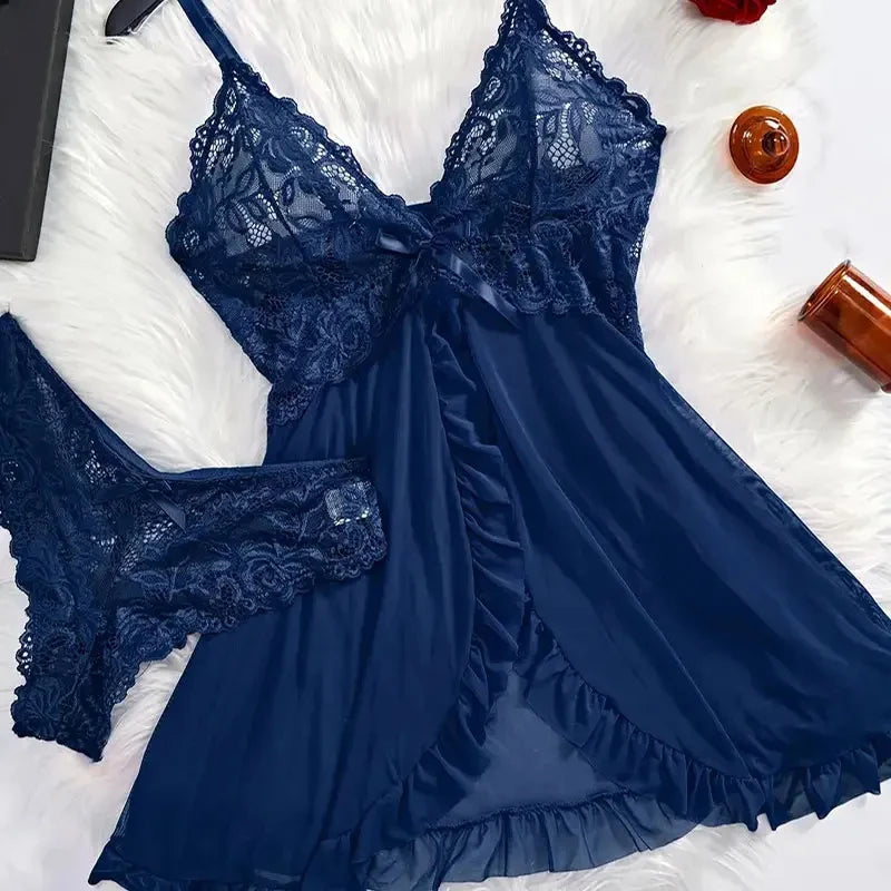 Ensemble Lingerie Dentelle Transparente — Nuisette & Culotte Sexy