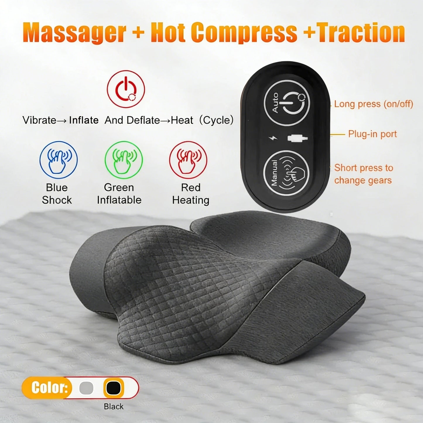 Electric Neck Massager Pillow Cervical Stretcher Heating Vibration Massage Back Orthopedic Traction Sleeping Pillows Support