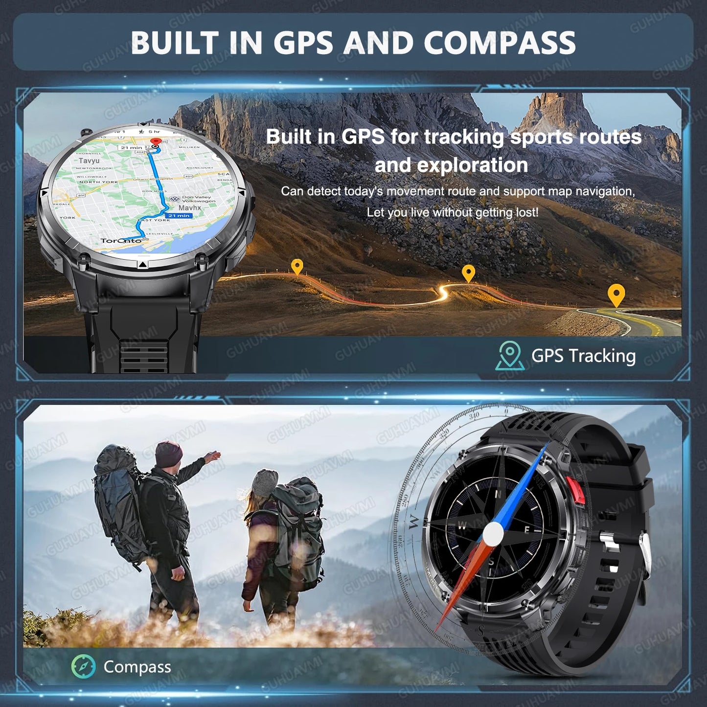 Smartwatch GPS GUHUAVMI T-Rex3 Pro 2026 — AMOLED 1,7", Batterie 1100mAh, 10 ATM, 100+ Modes Sport