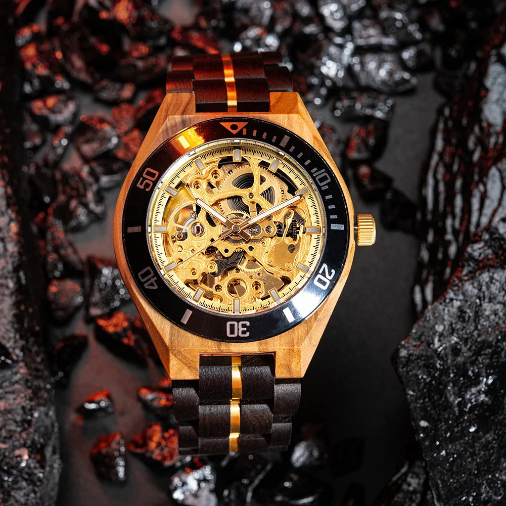 Montre Mécanique en Bois Homme BOBO BIRD — Squelette Lumineux, Étanche 3 ATM, Gravure Personnalisée, 6 Modèles | TechNova X